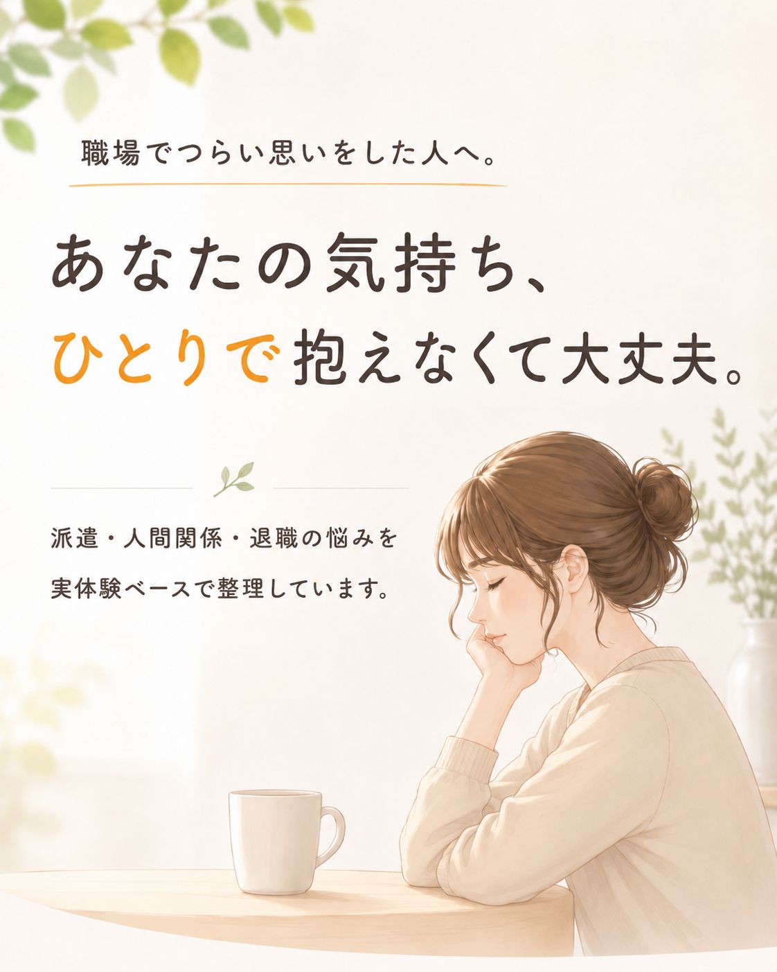職場でつらい思いをした人へ。あなたの気持ち、ひとりで抱えなくて大丈夫。派遣・人間関係・退職の悩みを実体験ベースで整理しています。